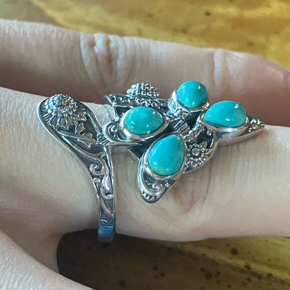 Sierra Nevada Turquoise Sterling Silver Butterfly Sunflower Ring Size 7 - Picture 3 of 9